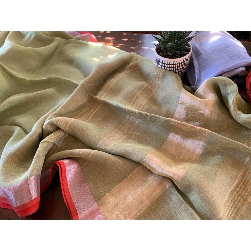 Casual Wear Linen Saree Indian Ethnic Sari Traditional Outfit for Women Party